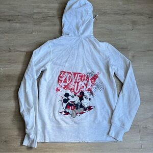 Disney Parks Womens M Zip Up Hoodie USA Minnie Mickey I LOVE USA Embroidered
